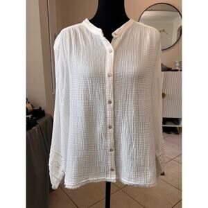 New JOHNNY WAS CALME Women's Cream Cotton Gauze Peasant Top Size XL